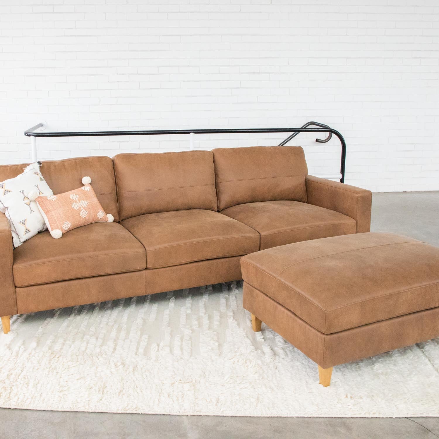 Online Warehouse Sale Cara Leather Ottoman in Brumby Natural