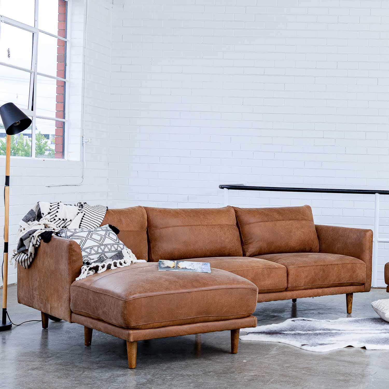 Jordie Leather Left Side Facing Chaise Lounge