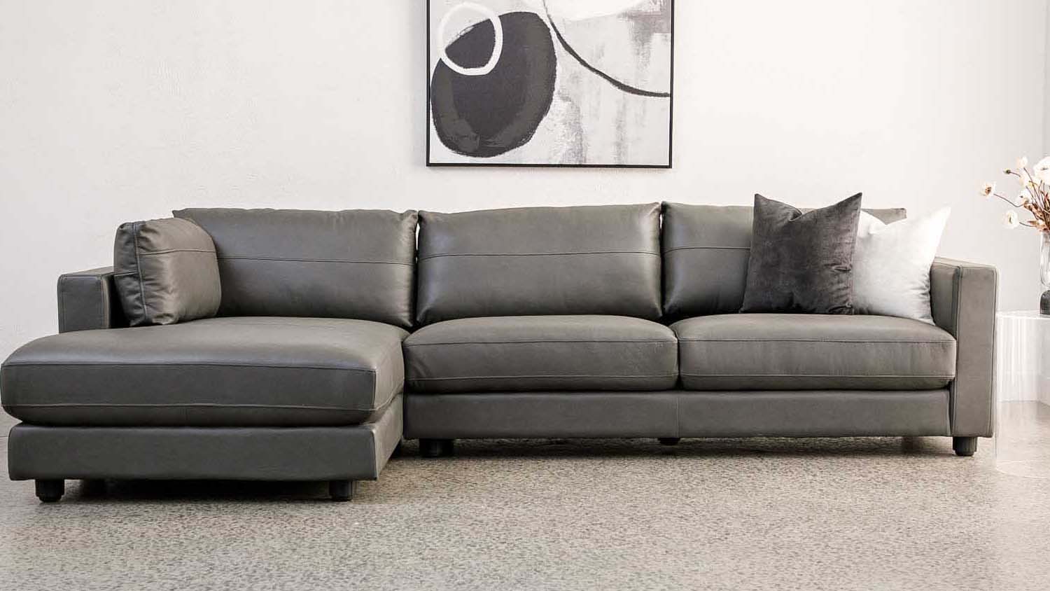 grey leather chaise lounge